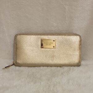 Michael Kors Gold Leathe Zip Around Wallet